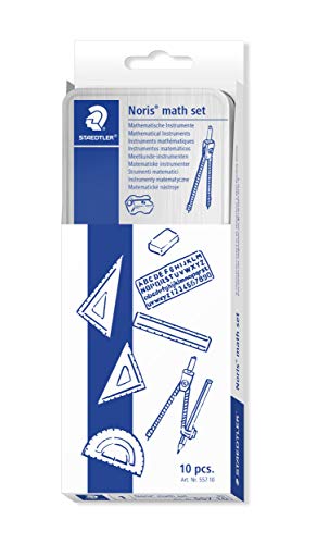 Staedtler 557 10 Noris Math Set, kit di strumenti per le prime lezioni di matematica, con matita, temperino, compasso, righello, squadre, goniometro