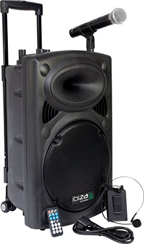 Ibiza Port12VHF-BT-WH Impianto audio portatile cassa attiva (700 Watt, ingressi USB SD MP3, 2 microfoni, cuffie, batteria integrata, telecomando) - nero