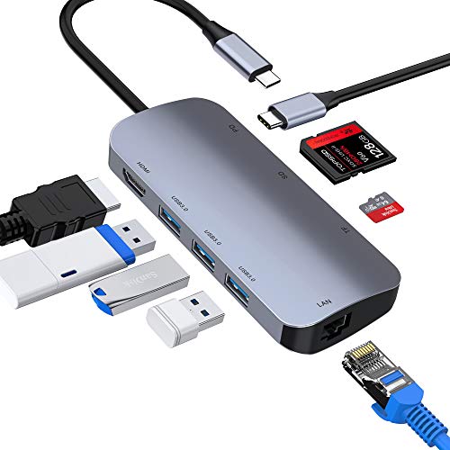 ABLEWE HUB USB C, 8 en 1 USB C Adattatore con Ingresso HDMI 4K,3 Porte USB 3.0,Lettore di schede SD/TF,Gigabit Ethernet RJ45,Porta di Carica 87W Type C Hub per MacBook,MacBook PRO,Chromebook,XPS