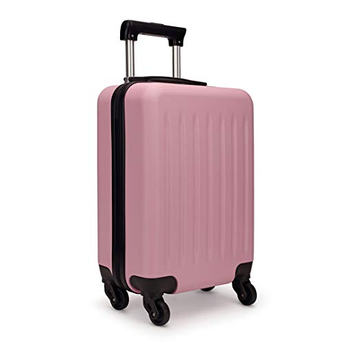 Kono Trolley Rigido Cabin Size Leggero Valigia con 4 Ruote in ABS Resistente (S,Rosa)