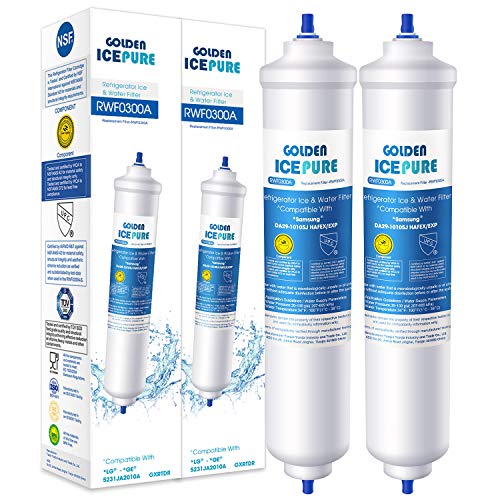 GOLDEN ICEPURE 2 pacco Sostituzione filtro acqua Frigorifero per Samsung DA29-10105J, DA29-10105J HAFEX/EXP, DA99 02131B, WSF-100, EF9603, RS7677FHCSL, RS54HDRPBSR, RS7778FHCWW