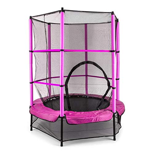 Klarfit Rocketkid - Trampolino da Giardino, Trampolino per Bambini, Adatto per Bambini dai 3 Anni, Diametro 140 Centimetri, Massimo Ccarico: 50 kg, Rivestimento di Bordo Imbottito, Rosa