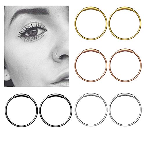 Fullsexy 8pcs Anelli Cerchio di Naso Acciaio Inox Anello Cerniera Cartilagine Piercing Hoop - 8mm 4 Colori