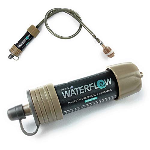 Hesago® WaterFlow - Sistema di filtraggio Acqua Contro Legionella e Batteri – Kit Filtro Portatile purificazione - Rimuove batteri per Campeggio e Trekking. Previene diarrea e dissenteria