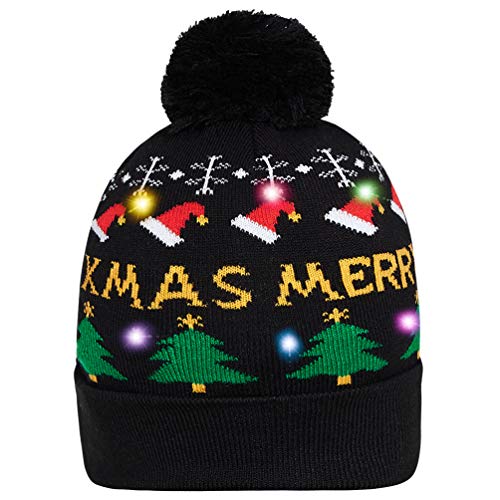 Goodstoworld Berretto di Natale Cappello Bambino Ragazzi Ragazze Uomo Donna Invernale Family Funny LED Light Up Knitted Christmas Beanie Hat cap Adults Men Women Crazy Xmas Santa Claus Hat Headwear