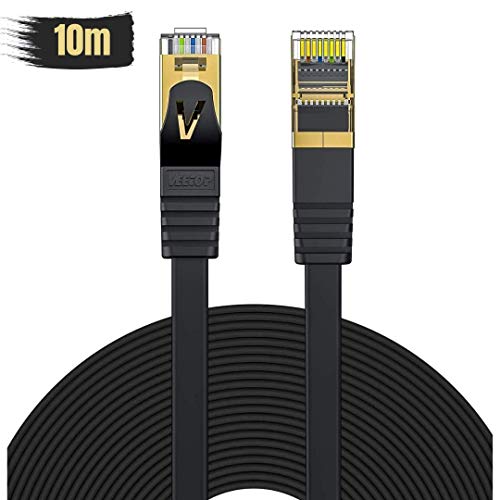 Veetop. Cavo di rete Ethernet ad alta velocità, CAT7, 10Gbps, RJ45, LAN con SSTP, schermo protettivo in rame e connettore in oro nero 10 m