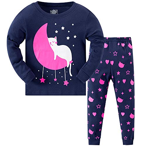 MIXIDON Bambine 2 Pezzi Pigiama a Maniche Lunghe per Ragazze Pajama Set 100% Cotone 2-10 Anni