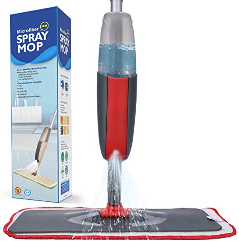 Fixget Spray Mop Mocio, Microfibra Spray Mop con Spruzzatore d'Acqua, Spray Polverizzatore con 2 Cuscinetti Mops in Fibra Multi-Free Gratuiti, con Bottiglia Riutilizzabile