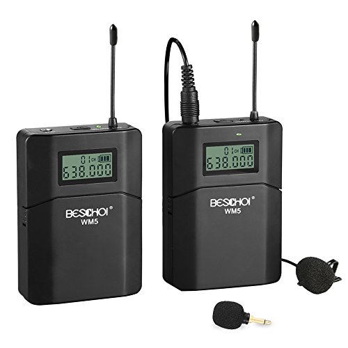 Beschoi 70M Wireless Microfono Telecamera UHF Remota Lavalier Ricevitore Mic a Basso Rumore + Trasmettitore per Fotocamere DSLR Videocamera Registratore Audio