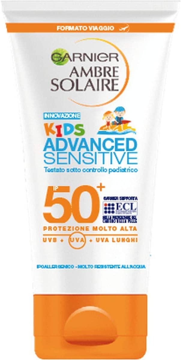 Garnier Ambre Solaire Crema Protezione Solare Advanced Sensitive Kids, Ottima per Pelli Chiare e Sensibili al Sole, Ipoallergenica, IP50+, 50 ml, Confezione da 1