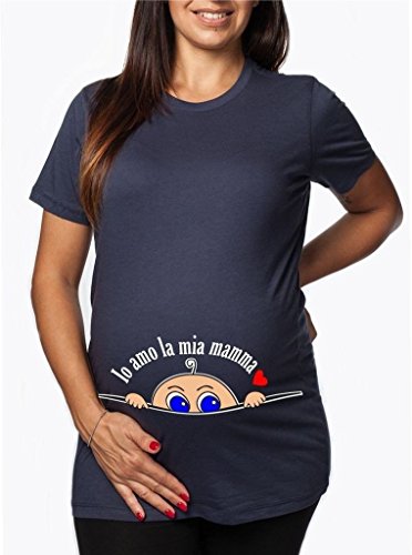 T-Shirt Lunga da Donna Ideale per Il Premaman io Amo la mia Mamma Bimbo Che esce dalla Pancia Stampa Divertente by tshirteria
