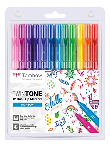 Tombow - Set di 12 pennarelli a doppia punta, colori arcobaleno