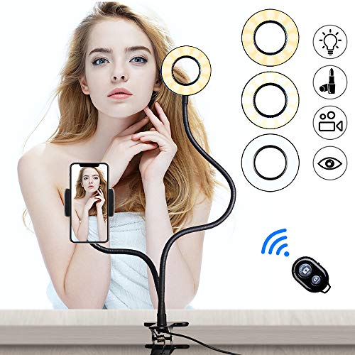 Luce ad anello, Anello Luminoso Selfie con Supporto per Cellulare Ring Light LED 3 Modalità con Telecomando Bluetooth per Trucco, Live Stream, Youtube, Facebook, Tiktok