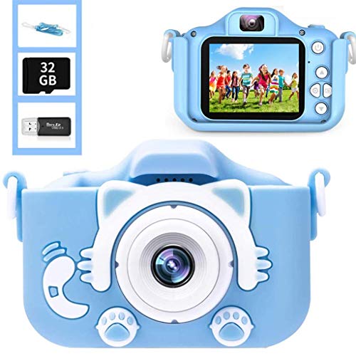 YunLone ToyZoom Macchina Fotografica per Bambini con Scheda SD 32 GB, Fotocamera Bambini Portatile Digitale Videocamera Regalo di Compleanno per Bambini 1080P HD 20MP (Blu)