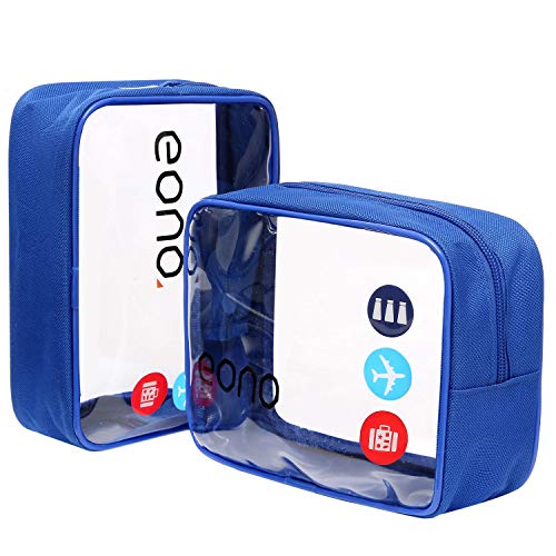 Eono by Amazon - Beauty Case da Viaggio Clear Borsa da Viaggio Impermeabile Cosmetici Trousse Trasparente Toiletry Bag Kit da Aereo per Liquidi Sacchetti di Trucco per Uomini e Donne, Blu, 2 Pcs