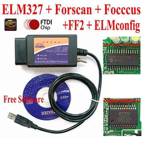 OTKEFDI ELM327,ELM-327 Forscan Elm 327-HS-CAN e MS-Can Modificato ELM327 OBD Forscan Focccus ELMconfig FF2 Software per Focus Mondeo Kuga Edge Exploror F50 Toro Everest Escort