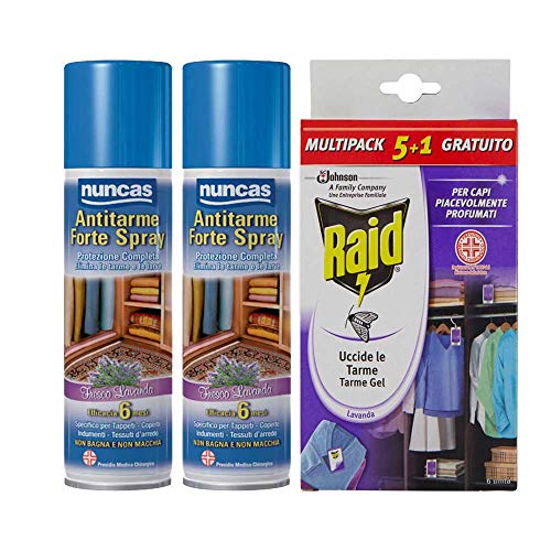 NUNCAS ANTITARME Forte Spray 2 Confezioni da 250ML più 6 Pezzi Raid TARME Gel