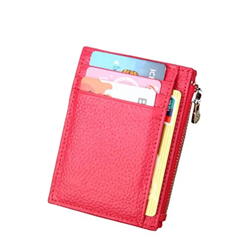 AprinCtempsD Protezione RFID Porta carte di credito Slim in Vera Pelle Portafoglio Piccolo Portamonete Mini con Cerniera per Donna Uomo (Rosa)