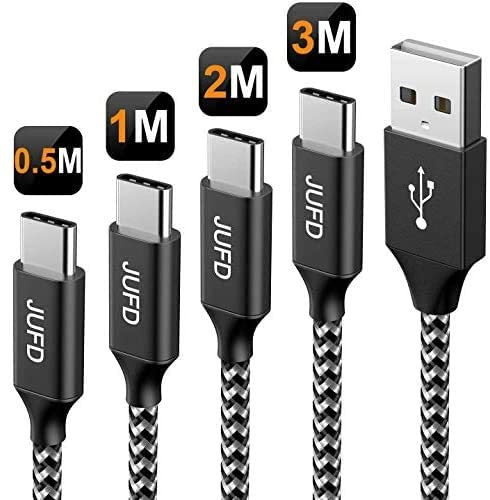 Jufd Cavo USB C, [4 Pezzi,0.5M+1M+2M+3M] Nylon Cavo USB Type-C Ricarica Rapida e Trasferimento USB Tipo C Cable per Samsung S8 S9 Note 8,Huawei P10/Mate20,Mi A1,G6,Honor 10