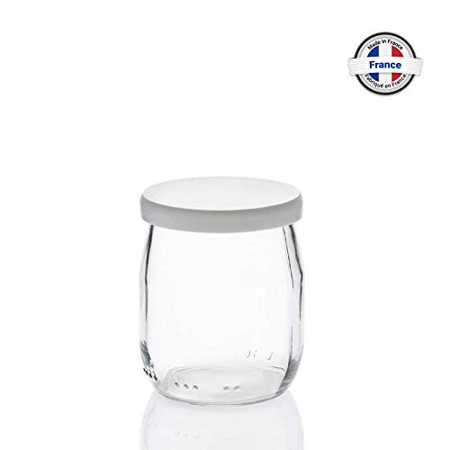Rekean - Vaso Yogurt in vetro con coperchio a clip bianco - Lotto di 12 - French made - capacità 143 ML