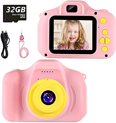 Fotocamera per Bambini Fotocamera Digitale Portatile con Scheda SD 32 GB TF Card HD da 2 Pollici 1080P Mini Ricaricabile Selfie Videocamera per Giocattoli Regalo Ragazzi Ragazze da 3 a 12 Anni (Rosa)