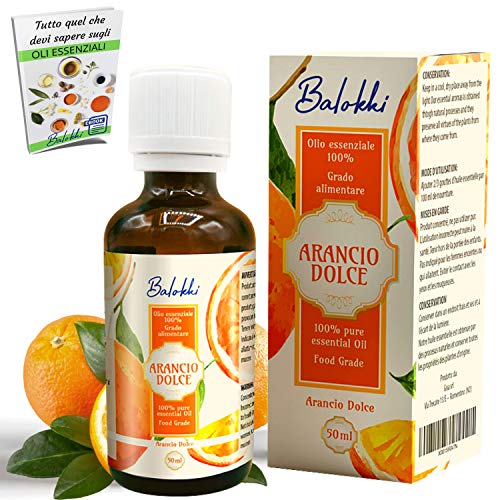 Olio Essenziale Arancio Dolce Grado Alimentare + Ebook Incluso • MADE IN ITALY • 100% Puro Naturale per Aromaterapia e Diffusore • Calmante e Purificante • Levigante per Viso e Corpo • Vetro 50 ml