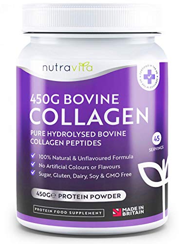 Collagene Puro Idrolizzato Polvere da Bovini - 450g di Polvere Proteica Premium (45 Porzioni) - Peptidi di Collagene Bovino non Aromatizzato 100% Naturale - Prodotto nel Regno Unito da Nutravita