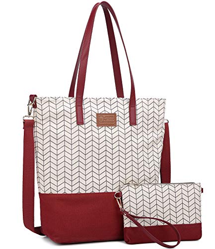 Myhozee Donna Borsa Tracolla Borse a spalla Borse a Mano Borse Tela Borse Semplice Borse Tote Borsetta Messenger Bag per Business Work Borsa da Viaggio a Tracolla per Lavoro Shopping (Vino rosso)