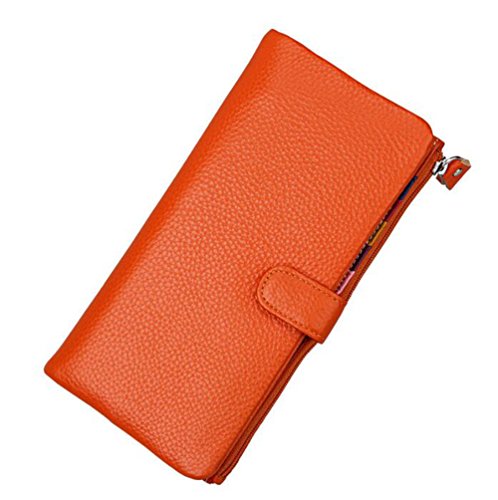 AprinCtempsD Portafoglio in Vera Pelle Porta carte di credito Lungo Portamonete Elegante Pochette Grande Capacità Cerniera per Donna (Arancia)