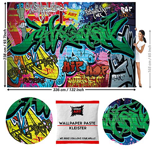 GREAT ART Photo Carta da Parati – stile Graffiti – Decorazione scrivere pop art urbano stile di strada astratto fumetto pittura – 336 x 238 cm 8 pezzi e colla inclusa