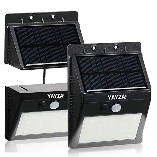 YAYZA! 2-Confezione Applique da Parete a Solare 30 LED 6W 500lm Senso-re di Movimento PIR di Esterna Impermeabile Separabile + 3 Modalità di Illu-minazione per Giardino Garage Seminterrato Capannone