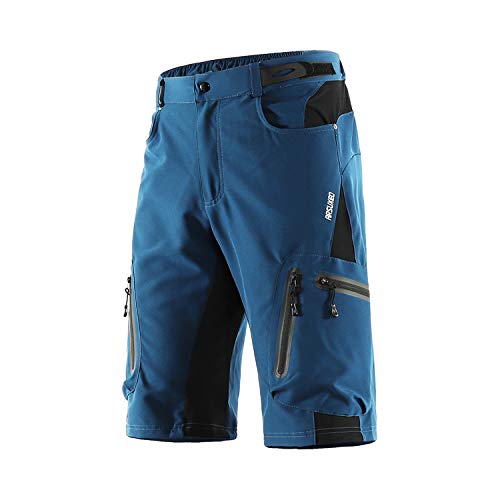 ARSUXEO Pantaloncini da Ciclismo Uomo Loose Fit MTB Mountain Shorts Impermeabile Sport Outdoor Fondo 1202 Blu Scuro L