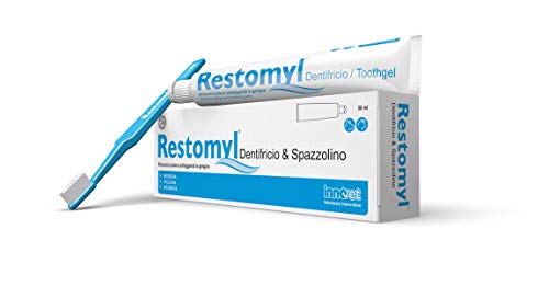 Innovet Restomyl Dentifricio, Rimuove la placca proteggendo le gengive, per cani e gatti - Confezione con spazzolina extra soft