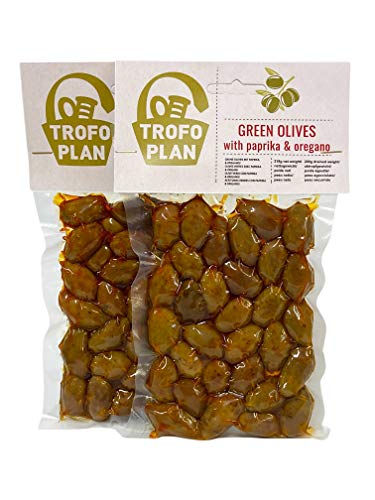 TrofoPlan Olive Verdi con Paprika e Origano 200 g, Pacco da 2