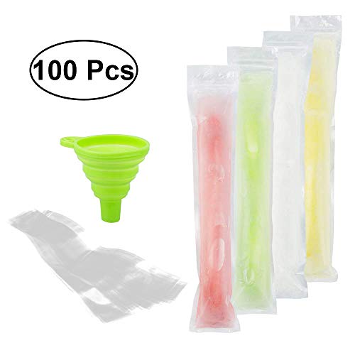 100 pezzi Pop Bag Pop Pop Bag Sacchetti per ghiaccioli Popsicle Sacchetti per ghiaccioli BPA Sacchetto per pop di ghiaccio gratuito con imbuto per yogurt, caramelle di ghiaccio, gelati Bomboniere
