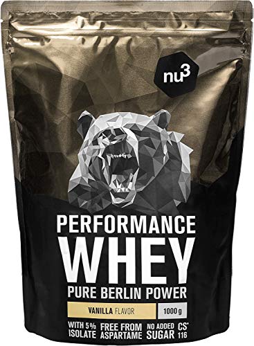 nu3 Performance Whey Protein in Polvere 1 kg - Polvere Proteica con Proteine del Siero del Latte Buona Solubilità - 74,9% Proteine - 22,3% BCAA - CS 116 Senza Aspartame - Gusto Vaniglia
