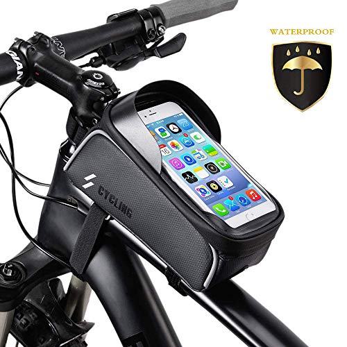 OUNDEAL Borsa Bici Manubrio, Borsa Bici Cellulare Impermeabile, Borsa Telaio Bici con TPU Touch Screen, Telaio Anteriore Borsa, Borsa Smartphone Bici per 6.5 Pollici Telefono