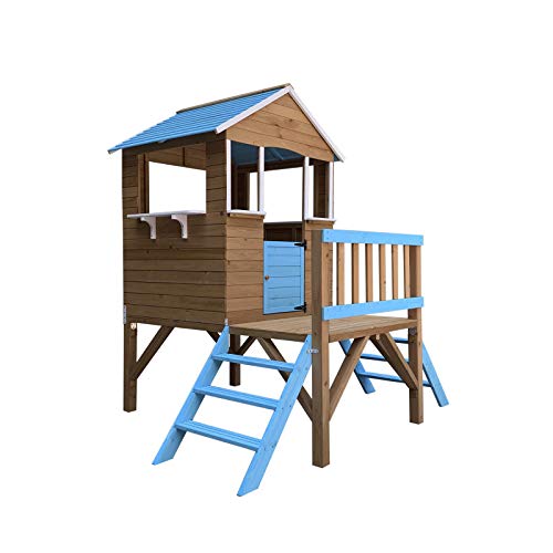 Outdoor Toys Casetta per Bambini in Legno Blue Melody 3,23 m² de 198x170x197 cm con Portico e Scalette