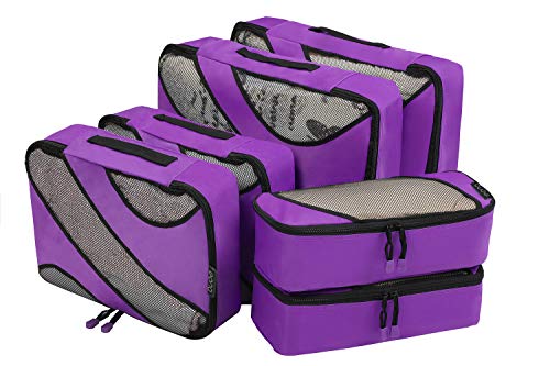 Eono by Amazon - Set di 6 Organizer per Valigie Organizzatori da Viaggio Sistema di Cubo di Viaggio Cubo Borse di Stoccaggio Luggage Packing Organizers Travel Packing Cubes, Viola