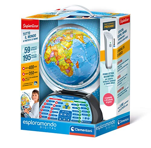 Clementoni - 12097 - Sapientino - Esploramondo Digital - globo educativo interattivo (versione in italiano) - mappamondo per bambini con penna interattiva, gioco educativo 7 anni+