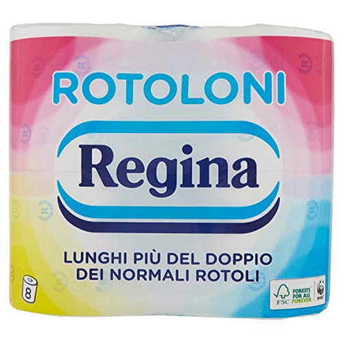 Rotoloni Regina Carta Igienica | Confezione da 8 Rotoli a 2 Veli | 500 Strappi per Rotolo | Bianca e Decorata | Carta 100% Certificata FSC®