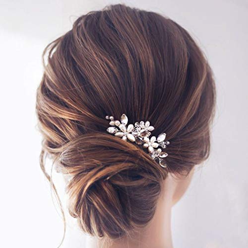 Simsly - Fermagli per capelli da sposa in argento con perle per donne e ragazze