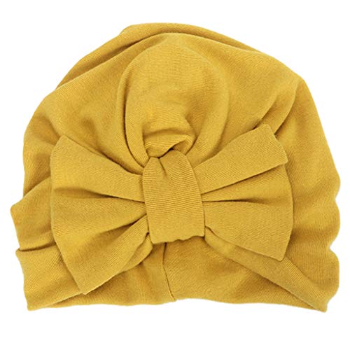 Senoow - Cappello a turbante invernale per bambine, con grande fiocco, in cotone, tinta unita multicolore E
