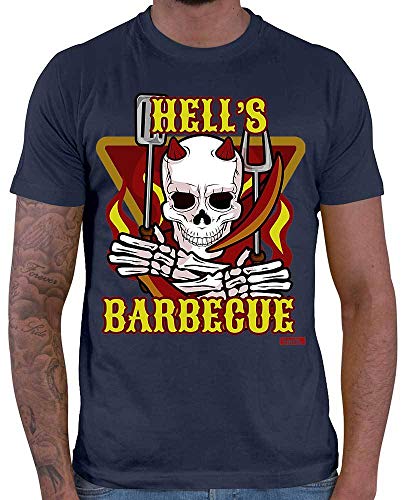 HARIZ - Maglietta da uomo Hells BBQ Grillen, con biglietto regalo blu navy XXXXL