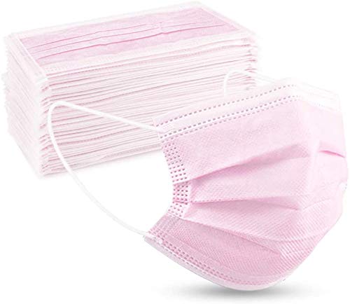 50 maschere usa e getta con anello elastico per le orecchie, 3 strati, traspiranti, in tessuto non tessuto, per casa, parco, ufficio, rosa