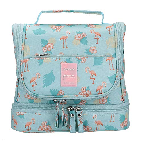 Borsa da toilette per appendere uomini e donne Japoece Beauty Case da Viaggio da appendere Con gancio Portatile impermeabile Leggero Pratico da Viaggio Cosmetici Organizer (Azzurro-Flamingo)