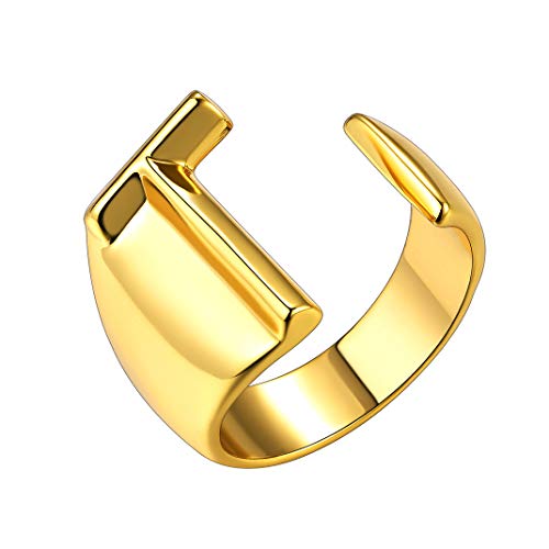 GoldChic Jewelry Gioielli da Uomo con Anello a Lettera T, Anello Regolabile con Alfabeto dalla A alla Z, Anello Aperto con captial Dorato per Uomo