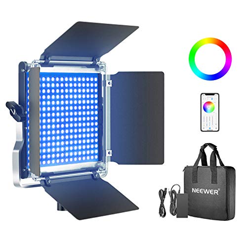 Neewer RGB Luce 660 LED SMD Controllo via APP, CRI 95, 3200-5600K, Luminosità 0% - 100%, 0-360 Colori Regolabili, 9 Condizioni Applicabili, con LCD Display, Staffa-U, Barndoor, Guscio in Metallo