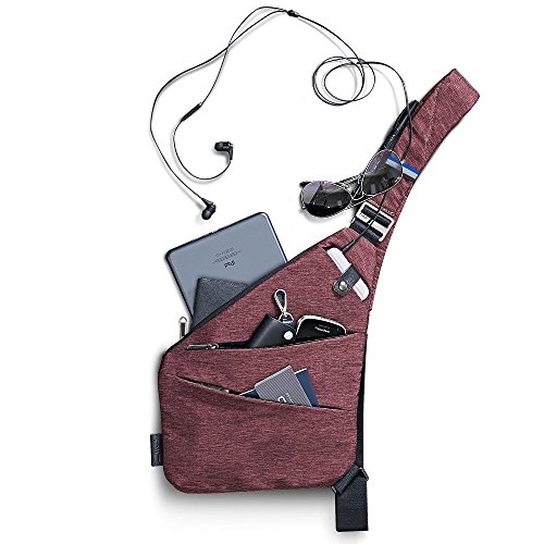 NIID-FINO Classic Sling Shoulder Crossbody Chest Bag Zaino sottile multiuso Daypack per escursioni a piedi in bicicletta Trekking fino a 7,9 pollici iPad Mini (mano sinistra rossa)