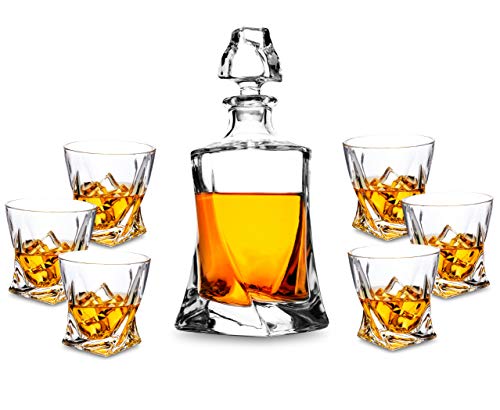 KANARS 7 Pezzi Bottiglie e Bicchieri whisky, Decanter da Whiskey Cristallo, 800ml Bottiglia con 6x 300ml Bicchieri, Bellissimo Regalo